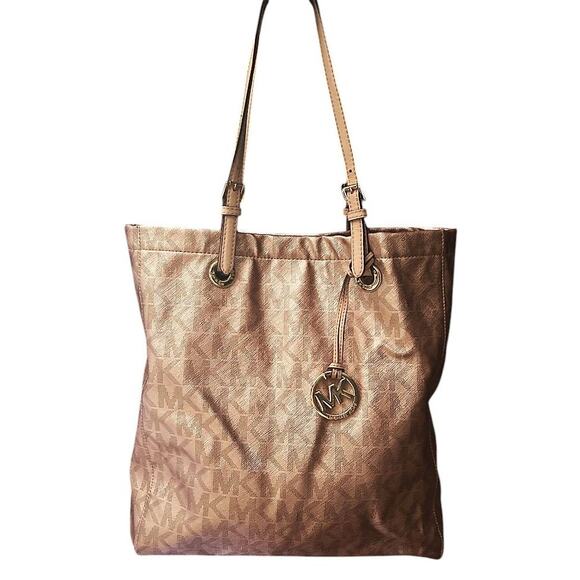 Michael Kors Signature Jet Set North South Rose Gold Large Tote - Picture 1 of 6